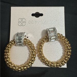 Daisy Fuentes Gold Toned and Crystal hoop Textured Earrings